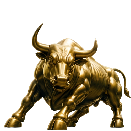 Golden charging bull, a symbol of a rising market